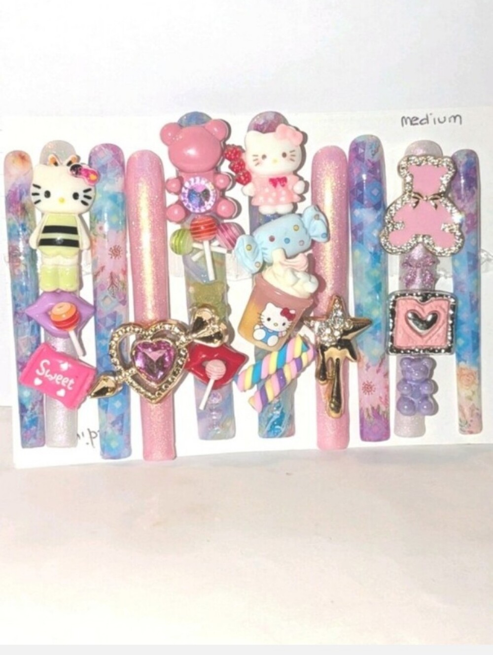 Hand Crafted Custume Pink Multi-Color 6XL Press-On Nails